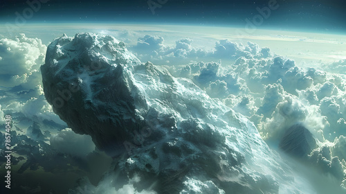 A beautiful artist's rendition of an asteroid, cloudy sky with the appearance of Lenticular clouds 3D Image