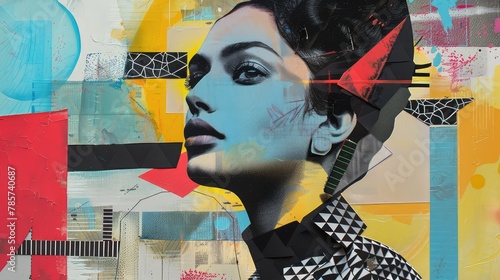 Intriguing Collage Art Portrait of a Woman Embellished with Abstract Geometric Patterns photo