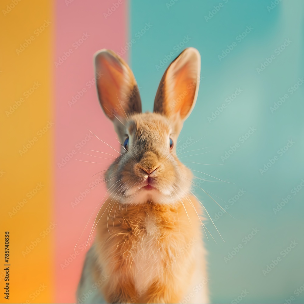 cute rabbit looking at the camera on a colorful background
