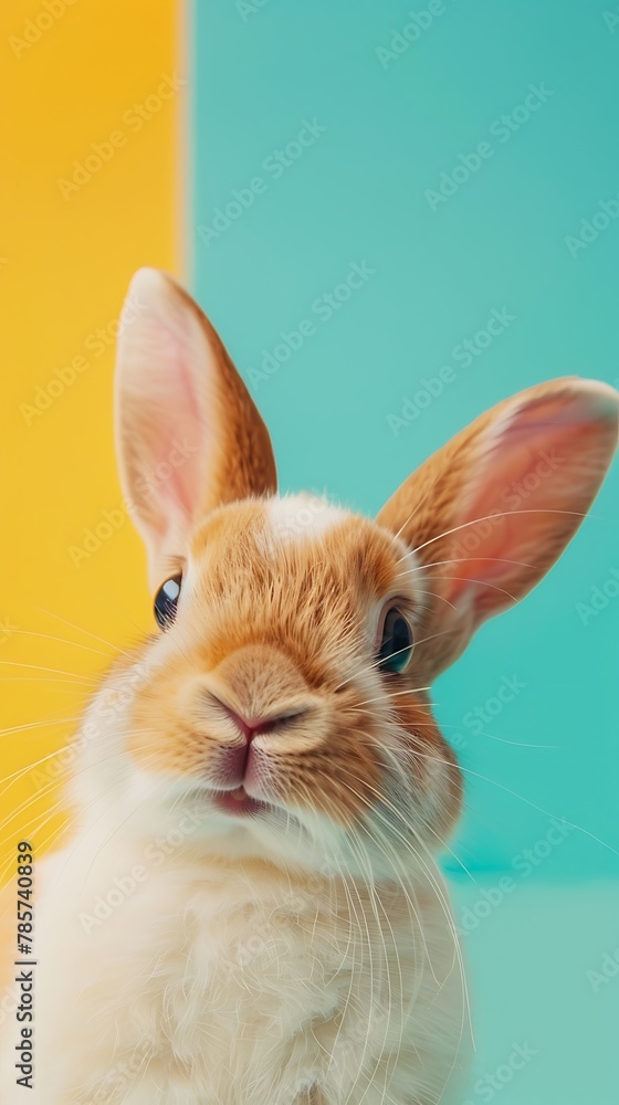 cute rabbit looking at the camera on a colorful background