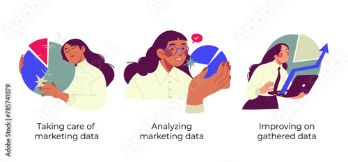 Statistics, Data analysis and auditing business processes - set of business concept illustrations. Visual stories collection.