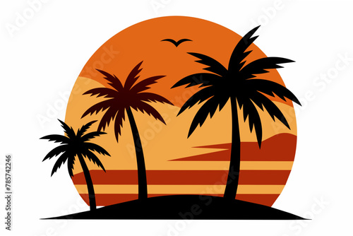sunset with palm tree vector illustration © CreativeDesigns