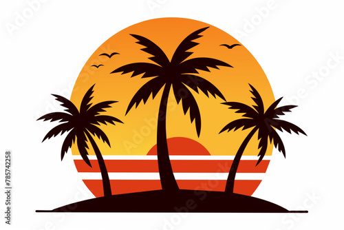 Fototapeta Naklejka Na Ścianę i Meble -  sunset with palm tree vector illustration