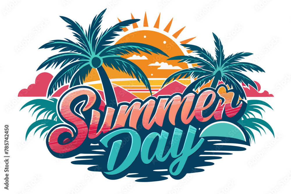 summer vibes with palm tree vector illustration