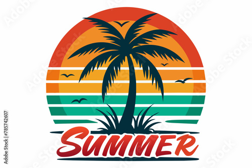 summer vibes with palm tree vector illustration © CreativeDesigns