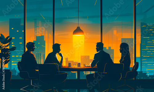 business card with people on a meeting, coaching seminar illustration