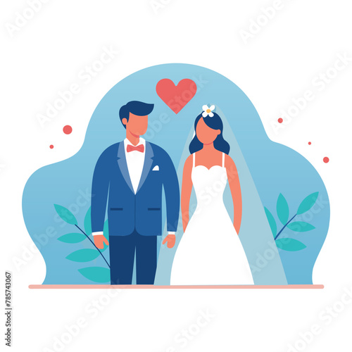 Modern Wedding Couple Illustration - Love and Matrimony Concept
