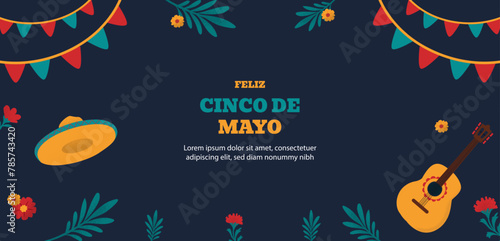 Hand drawn horizontal banner template for cinco de mayo celebration