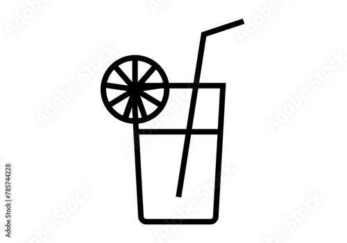 Icono negro de baso con zumo tropical. 