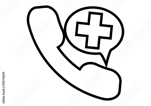 Icono negro de teléfono de llamada de emergencia. 