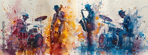 Jazz music background poster band instrument concert piano art abstract. Background jazz saxophone music flyer illustration design party festival singer orchestra player musician fest banner guitar. photo