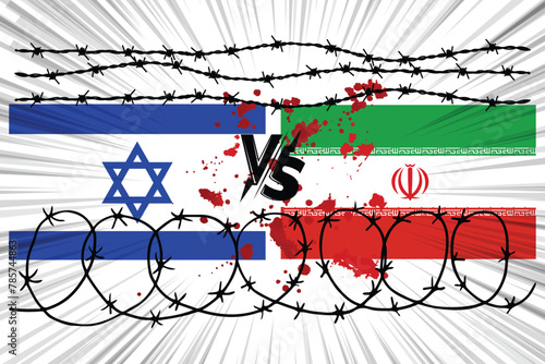 4K Israel vs Iran War, Dispute between Israel and Iran. Tensions between Israel and Iran. Israeli and Iranian flag facing each war conflict flag waving vector illustration.