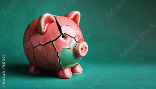Cracked piggy bank as a symbol of the financial crisis