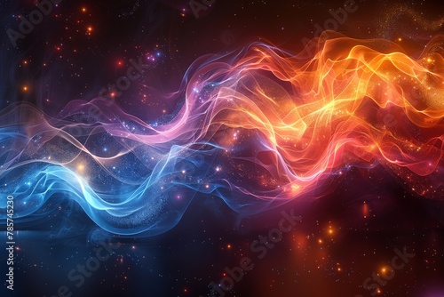 This stunning image showcases vibrant  colorful waves that resemble energy pulses or aurora lights in a cosmic setting