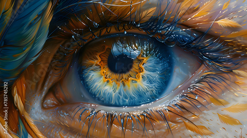 A closeup painting of a dragon's eye with electric,
Eye of the eye photo
