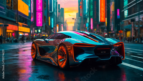 Magnificent futuristic car in the metropolis © tanya78