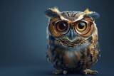 An astute cartoon owl teacher in glasses imparts wisdom against a scholarly deep blue backdrop for educational posters.