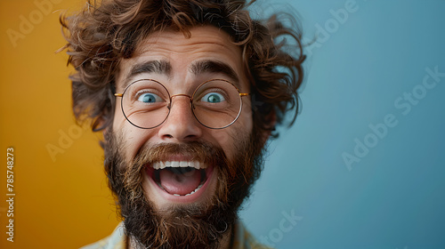 A man with vision care glasses and a beard, person screaming 3d Image © David