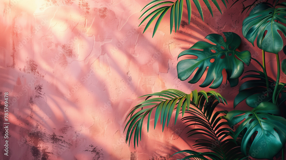 Pink wall with palm tree Pink wall with palm tree