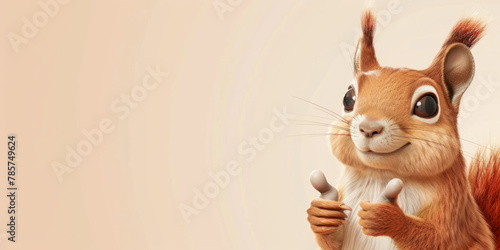 This charming squirrel shows approval with a thumbs-up in a wide banner, offering ample space for text or content.