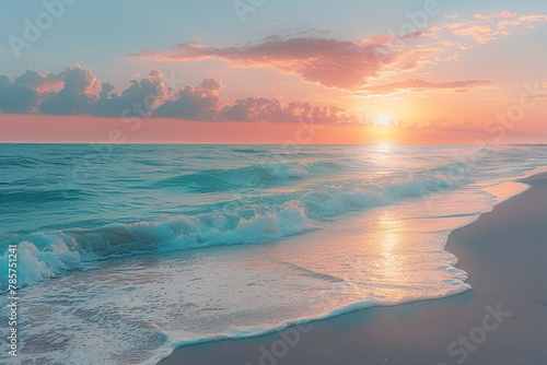 tranquil sunset over serene sea waves on a pristine beach