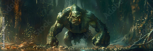 Fearsome Ogre Figure in a Dark, Mythical Landscale: A Capture From Ogre Mythology photo