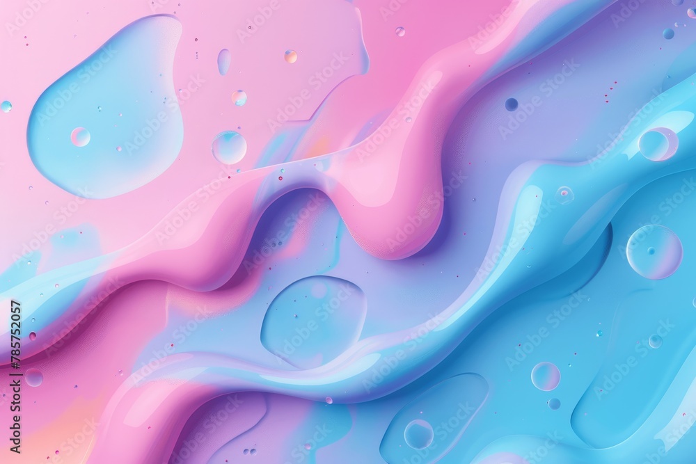 Liquid forms on pastel background with light reflections in pink and blue hues, creating a sense of softness and flow.. - obrazy, fototapety, plakaty 