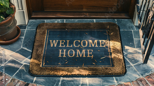 Welcome Home Mat Outside The Front Door Of A Residence