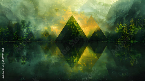 Creative arts merge with nature in a stunning,
A pyramid with a triforce symbol on it
