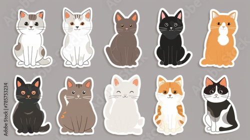 Cat portrait stickers with a selection of adorable cat breeds on a clean background.
