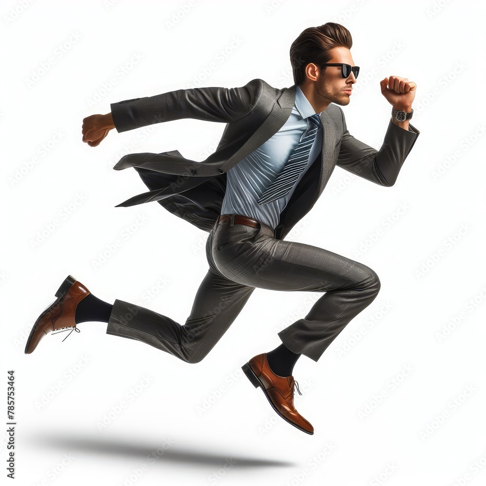 Young businessman running away isolated on a white background Young businessman running away isolated on a white background