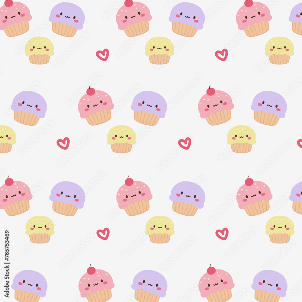 Seamless pattern with cupcake with heart on soft background Seamless pattern with cupcake with heart on soft background