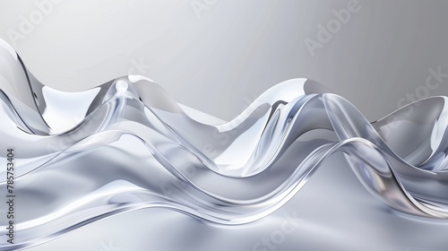 Fluid glass shapes, transparent and translucent materials, smooth curves, elegant design, light grey background. Generated by artificial intelligence. photo