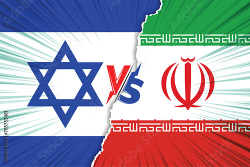 4K Israel vs Iran War, Dispute between Israel and Iran. Tensions between Israel and Iran. Israeli and Iranian flag facing each war conflict flag waving Vector Illustration.