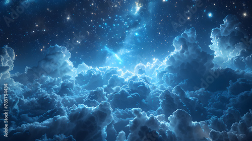 The sky resembled a galaxy with numerous stars  Enigmatic night sky with luminous stars and ethereal clouds captured in a digital artwork serene 