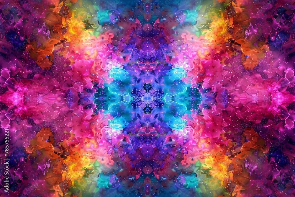 Psychedelic background with pulsating colors and kaleidoscopic patterns that create a mesmerizing effect