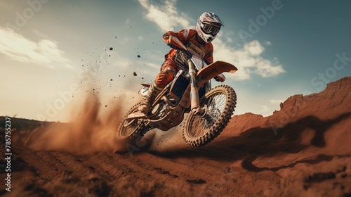 Dirt bike rider doing a big jump. Supercross, motocross, high speed. Sport. © hamad