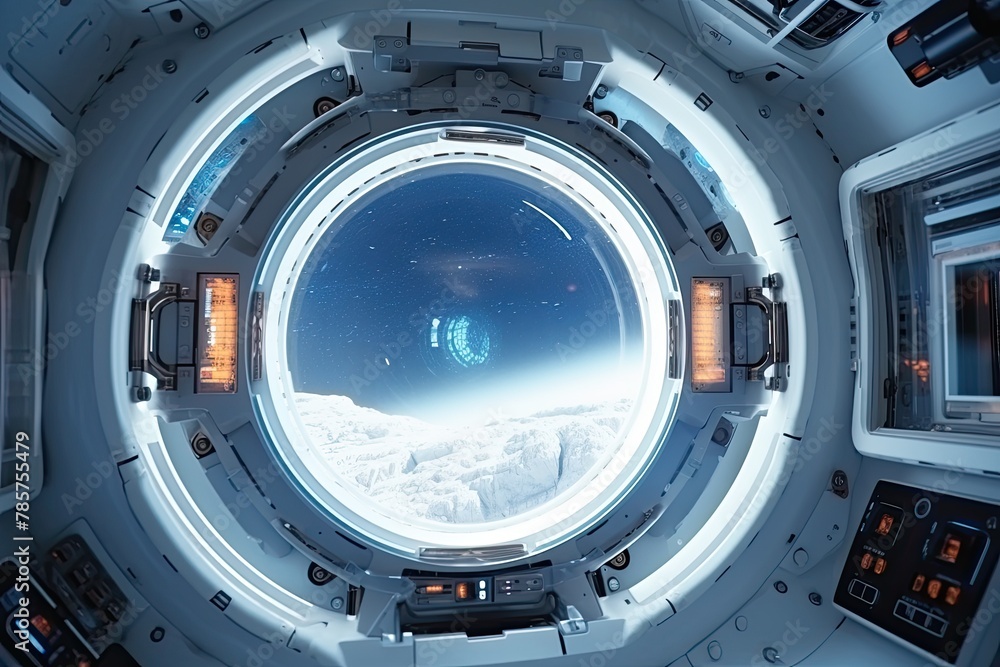 window in spaceship, view inside out window in spaceship, view inside out