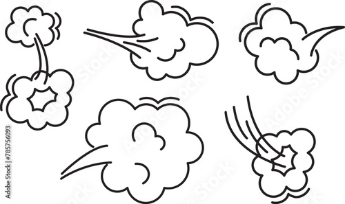 Fart cloud line icon, smoke poof motion doodle, comic breath whoosh, air bubble, steam puff, dust or flatulence, cute smell pop, cartoon gas set outline design. Aroma vector illustration © Sylfida