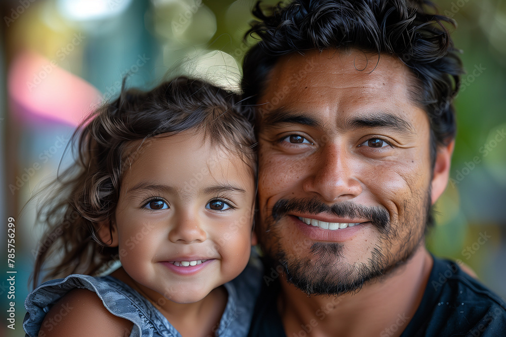 Happy Latino Father Bonding with his Child, Father's Day Celebration Happy Latino Father Bonding with his Child, Father's Day Celebration