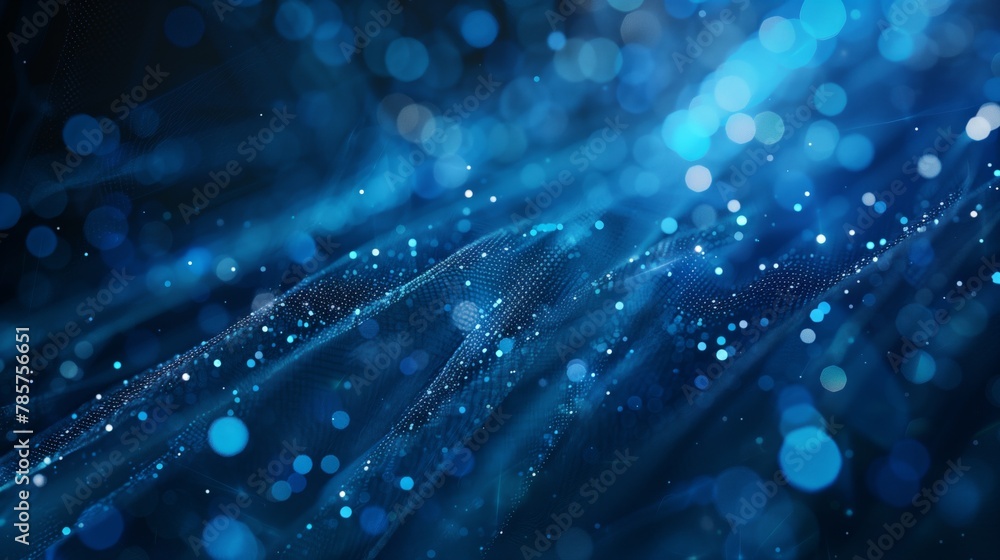 Blue light rays and glowing waves on the dark background. Generated by artificial intelligence. Blue light rays and glowing waves on the dark background. Generated by artificial intelligence.