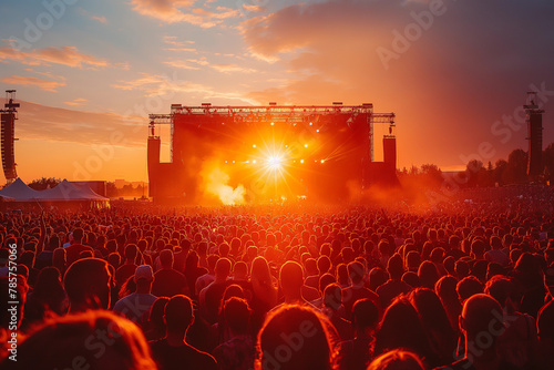 Sunset at a concert during a large music festival