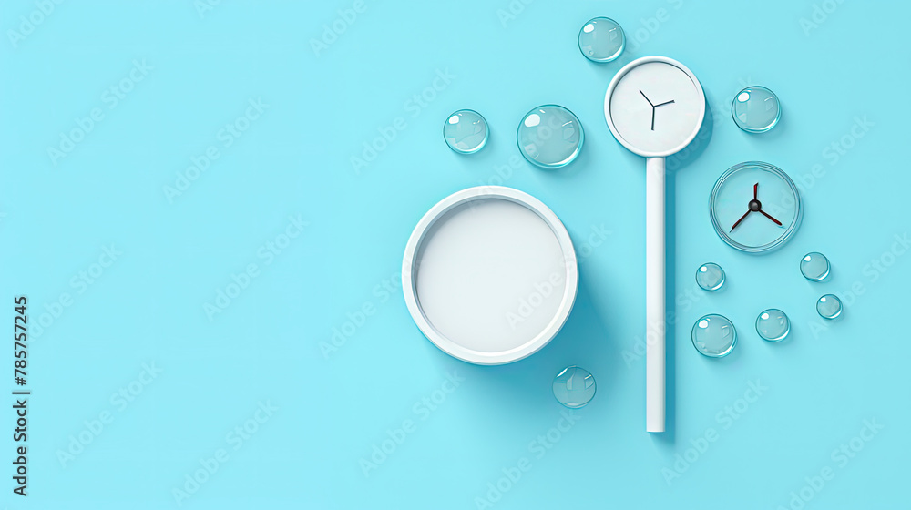 thermometer, glasses, pills on blue background thermometer, glasses, pills on blue background