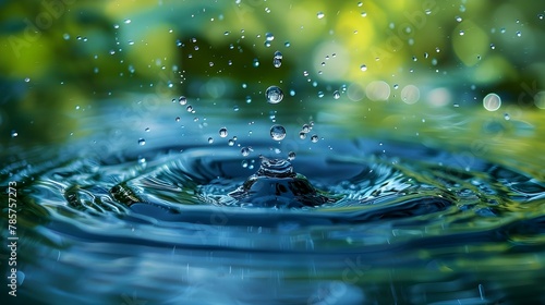 Serenity Splash  Waterdrop Symphony with Nature s Bokeh. Concept Waterdrop Photography  Nature s Bokeh  Serene Scenes