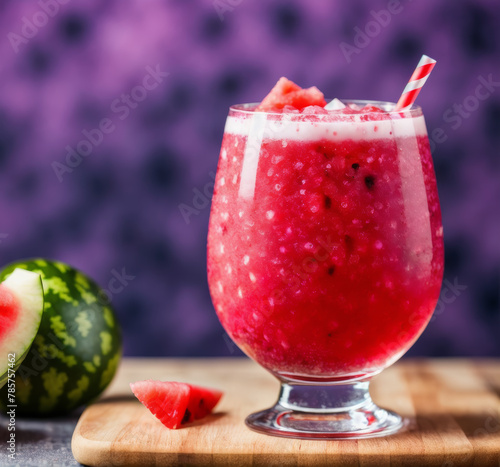 Watermelon berry slush in a glass . AI generated. photo