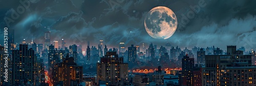 Full Moon Rising in Big City 