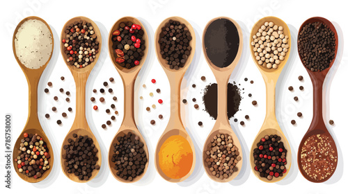 Aromatic spices. Different types of ground pepper