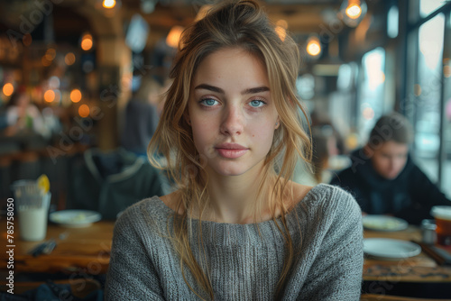 A woman avoiding certain foods at a restaurant due to her gluten intolerance, demonstrating the limitations imposed by food sensitivities. Generative Ai.