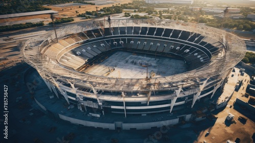 drone shot photo of football field construction