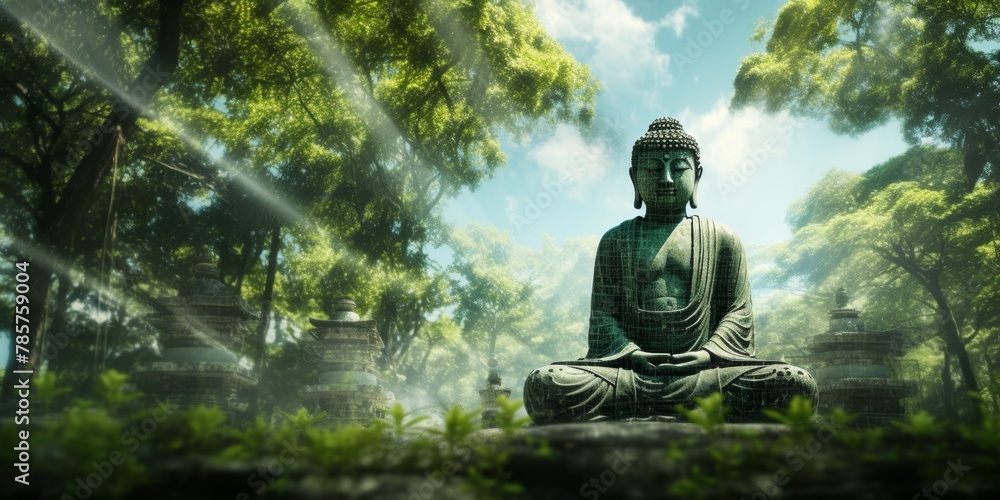 Buddha statues in the forest Generative AI